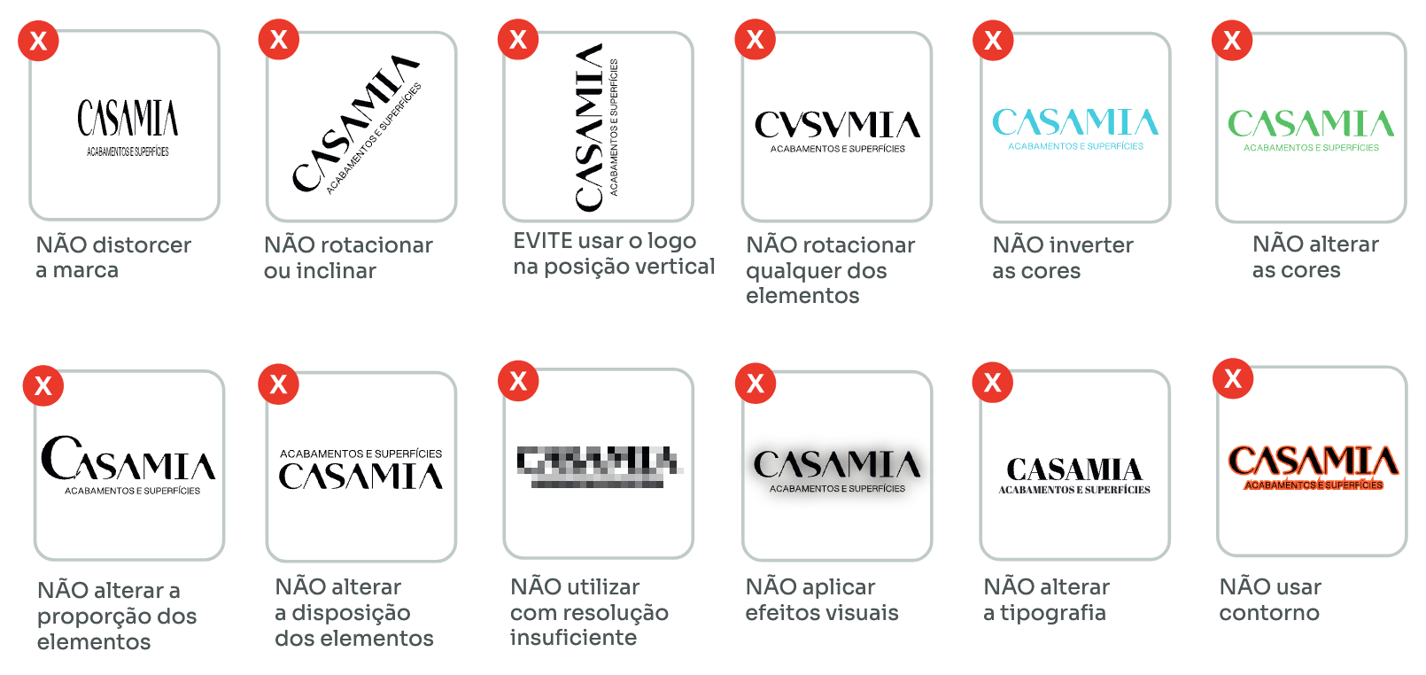 Exemplos de usos incorretos do logotipo