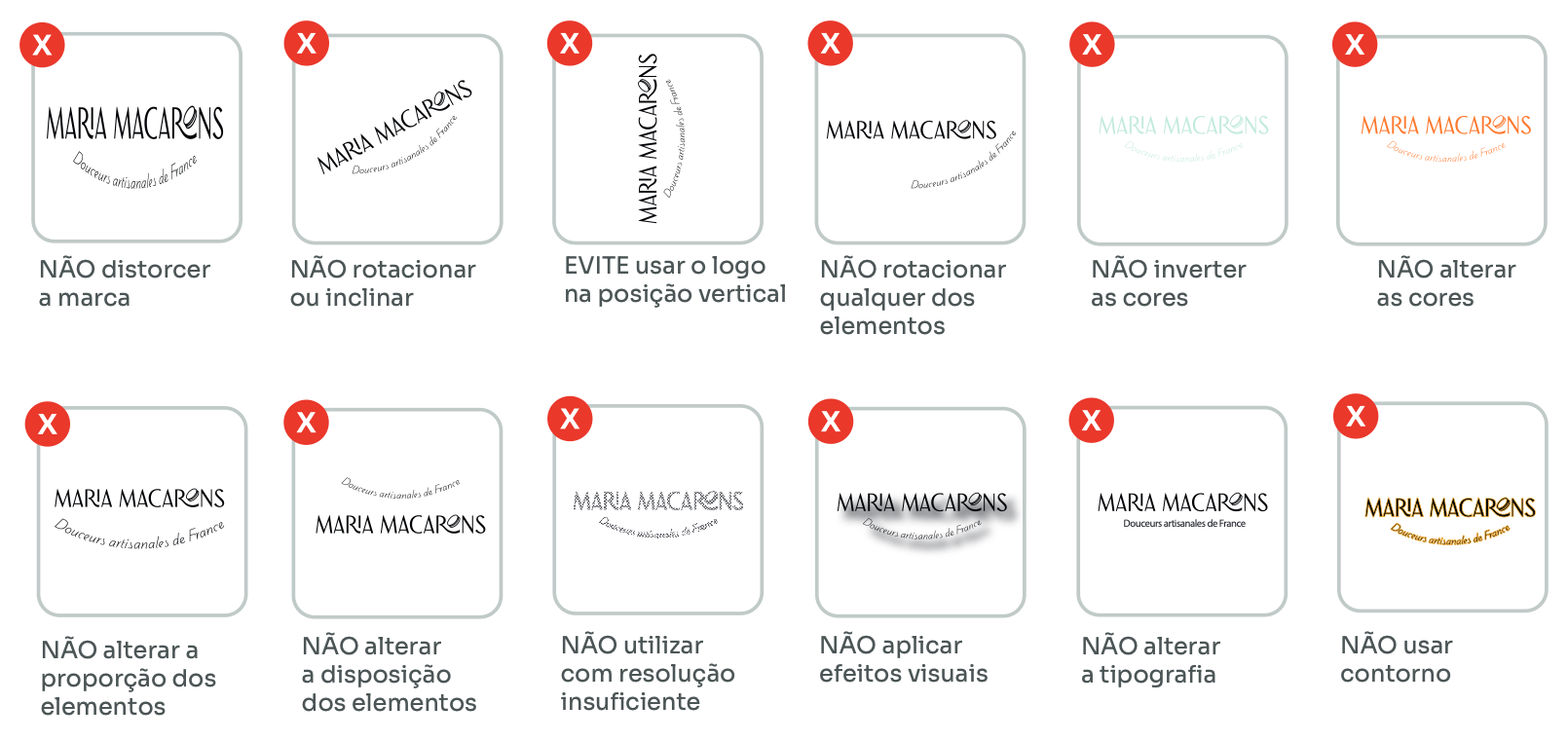 Exemplos de usos incorretos do logotipo